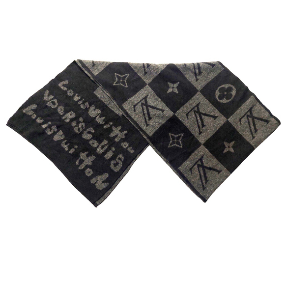 Louis Vuitton LV Gray & Black Monogram Damier Logomania Scarf Pre-Owned - Picture 3 of 14
